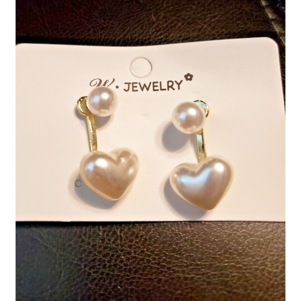 LOVELY Gold PEARL HEART Earrings Valentines Women Teens